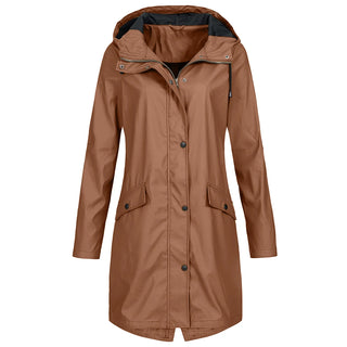 Damen Lange Wasserdichte Regenjacke | Mit Kapuze