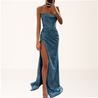 Damen Pailletten Korsett Partykleid | Maxi