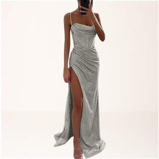 Damen Pailletten Korsett Partykleid | Maxi