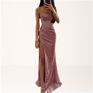 Damen Pailletten Korsett Partykleid | Maxi