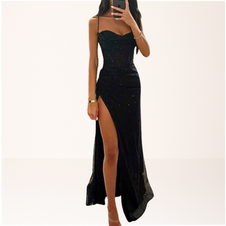 Damen Pailletten Korsett Partykleid | Maxi