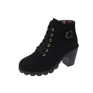 Damen Schnürstiefeletten | Chunky Heel mit Reißverschluss