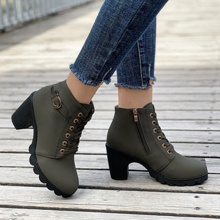 Damen Schnürstiefeletten | Chunky Heel mit Reißverschluss