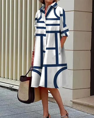 Damen Hemdblusenkleid mit Grafik | Mit Knöpfen