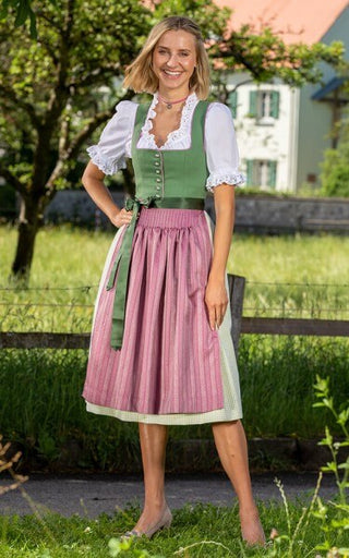 Damen Dirndl Kleid für das Oktoberfest | Mieder mit Midi-Schürze