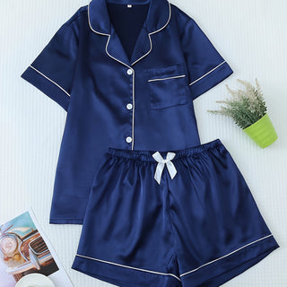 Damen Pyjama Set | Knopfverschluss Oberteil & Shorts