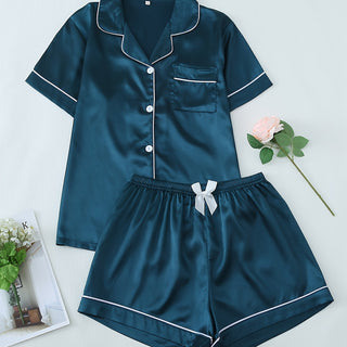 Damen Pyjama Set | Knopfverschluss Oberteil & Shorts