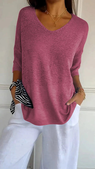 Damen V-Ausschnitt Oversized Stricktop | Halbarm