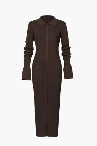 Damen-Langarmkleid mit Rippstrick | Maxi