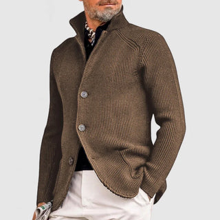Herren-Strickjacke mit Rippmuster | Stehkragen