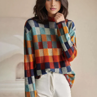 Damen Karierter Pullover | Lässiger Strick