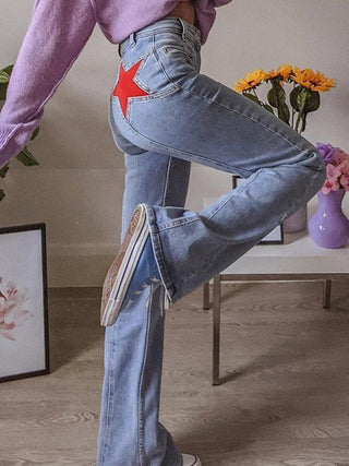 Damen Slim Fit Jeans mit Ausgestellt am Saum | Hohe Taille