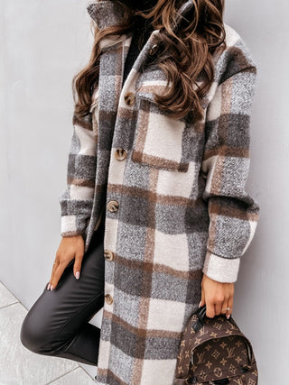 Damen Karierter Hemd Mantel | Lang
