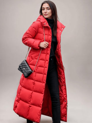 Damen Winter Langer Daunenjacke | Kapuze mit Gürtel