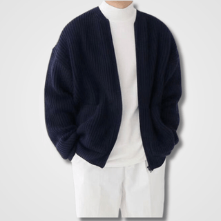 Herren Zip-Up Rippstrick-Cardigan | Lange Ärmel