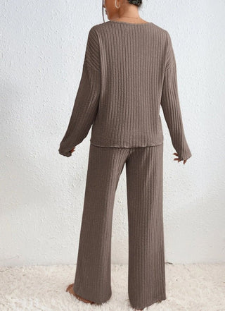 Women's Rib Lounge Set | V-Neck & Wide Legs