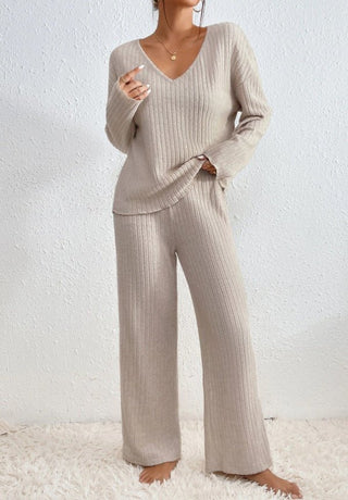 Women's Rib Lounge Set | V-Neck & Wide Legs