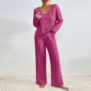 Women's Rib Lounge Set | V-Neck & Wide Legs