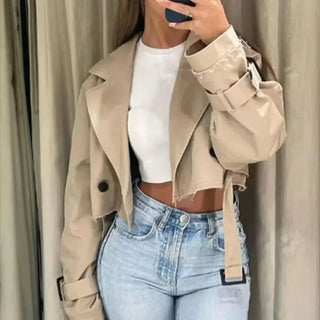 Damen Cropped Trenchcoat | Gürtelsaum