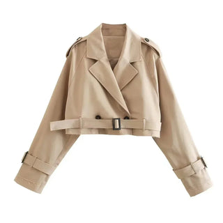 Damen Cropped Trenchcoat | Gürtelsaum