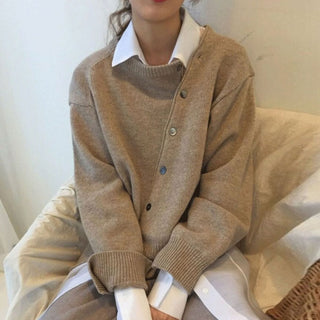 Damen Asymmetrischer Knopf Cardigan | Lässige Passform