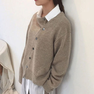 Damen Asymmetrischer Knopf Cardigan | Lässige Passform