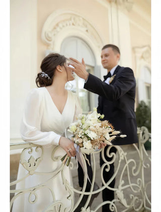 Damen A-Linien V-Ausschnitt Hochzeitskleid | Midi