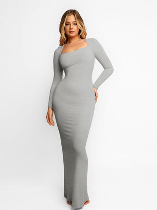 Shapewear Soft Modal Sculpting Dresses Long Sleeve Maxi Dress Grey