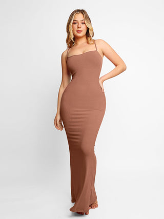 Shapewear Soft Modal Sculpting Dresses Slip Maxi Dress Light Brown