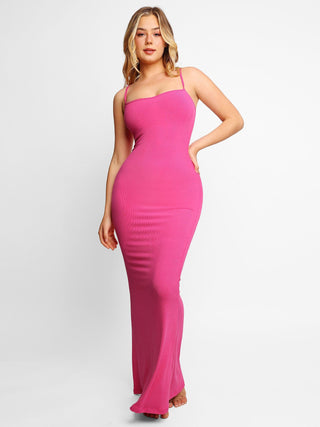 Shapewear Soft Modal Sculpting Dresses Slip Maxi Dress Pink