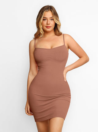 Shapewear Soft Modal Sculpting Dresses Slip Mini Dress Light Brown