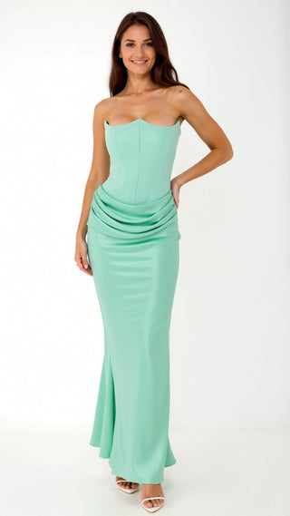 Damen Abendkleid Schulterfrei | Drapiertes Maxi