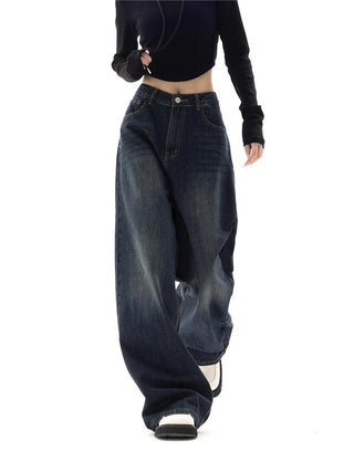 Damen Baggy Jeans Weite Beine | Dunkler Denim