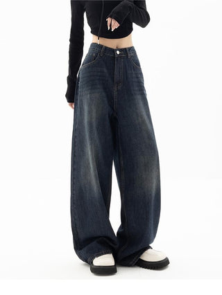 Damen Baggy Jeans Weite Beine | Dunkler Denim