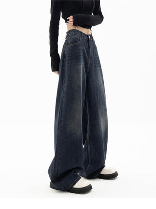 Damen Baggy Jeans Weite Beine | Dunkler Denim