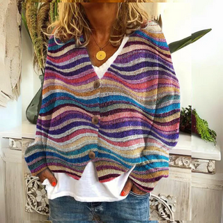 Damen Floral Strickcardigan | Mit Knopfleiste