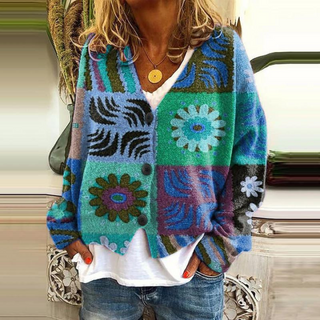 Damen Floral Strickcardigan | Mit Knopfleiste